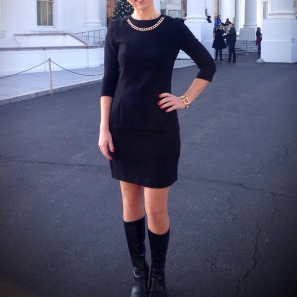 H&M Black Fitted Dress with Gold Chain Neckline